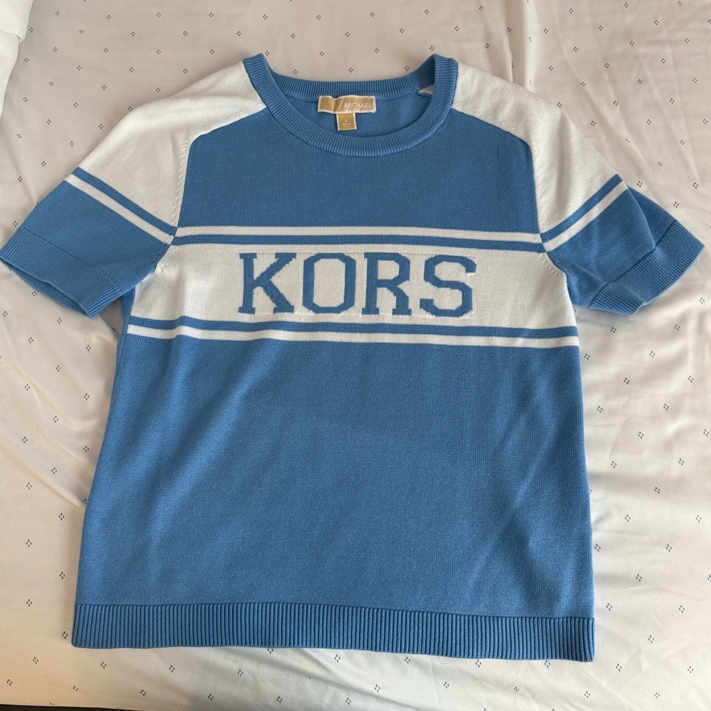 Michael Kors Woman Blue and White Short Sleeve Tee